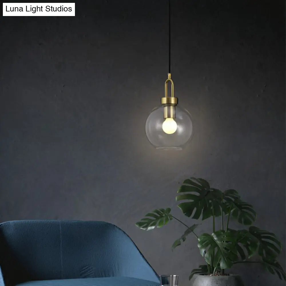 Simple Glass Sphere Pendant Light - 1 Head Brass Finish Dining Room Ceiling Lamp