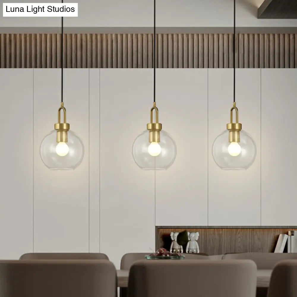 Simple Glass Sphere Pendant Light - 1 Head Brass Finish Dining Room Ceiling Lamp