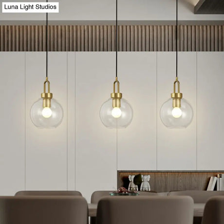 Simple Glass Sphere Pendant Light - 1 Head Brass Finish Dining Room Ceiling Lamp