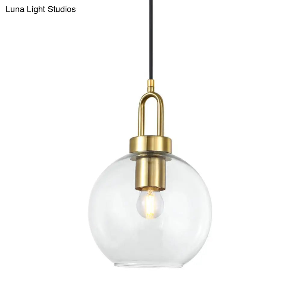 Simple Glass Sphere Pendant Light - 1 Head Brass Finish Dining Room Ceiling Lamp