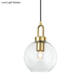 Simple Glass Sphere Pendant Light - 1 Head Brass Finish Dining Room Ceiling Lamp