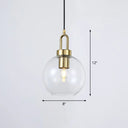 Simple Glass Sphere Pendant Light - 1 Head Brass Finish Dining Room Ceiling Lamp Clear
