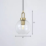 Simple Glass Sphere Pendant Light - 1 Head Brass Finish Dining Room Ceiling Lamp Clear