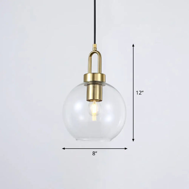 Simple Glass Sphere Pendant Light - 1 Head Brass Finish Dining Room Ceiling Lamp Clear