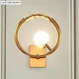 Simple Gold Ring Wall Sconce With Crystal Accent - 1 Light Metal Mount