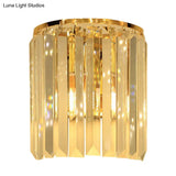 Simple Gold Wall Sconce With Semi Cylindrical Crystal Block - 1 Head Mounted Light Fixture