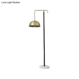 Simple Green/Brass Dome Floor Reading Lamp For Study Room - Metallic Stand Up Light