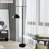 Simple Green/Brass Dome Floor Reading Lamp For Study Room - Metallic Stand Up Light