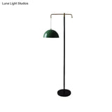 Simple Green/Brass Dome Floor Reading Lamp For Study Room - Metallic Stand Up Light