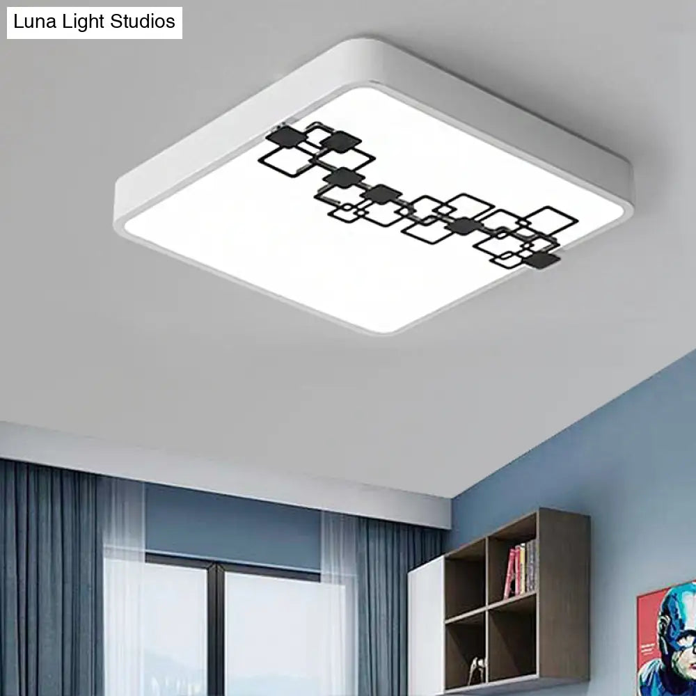 Simple Iron Led Flushmount Bedroom Light – 16’/19.5’ Round/Square Flush With Bubble Pattern White