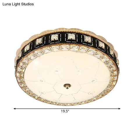 Simple Led Crystal Flush Mount Ceiling Light With Elegant Black/Gold Finish - Perfect For Dining