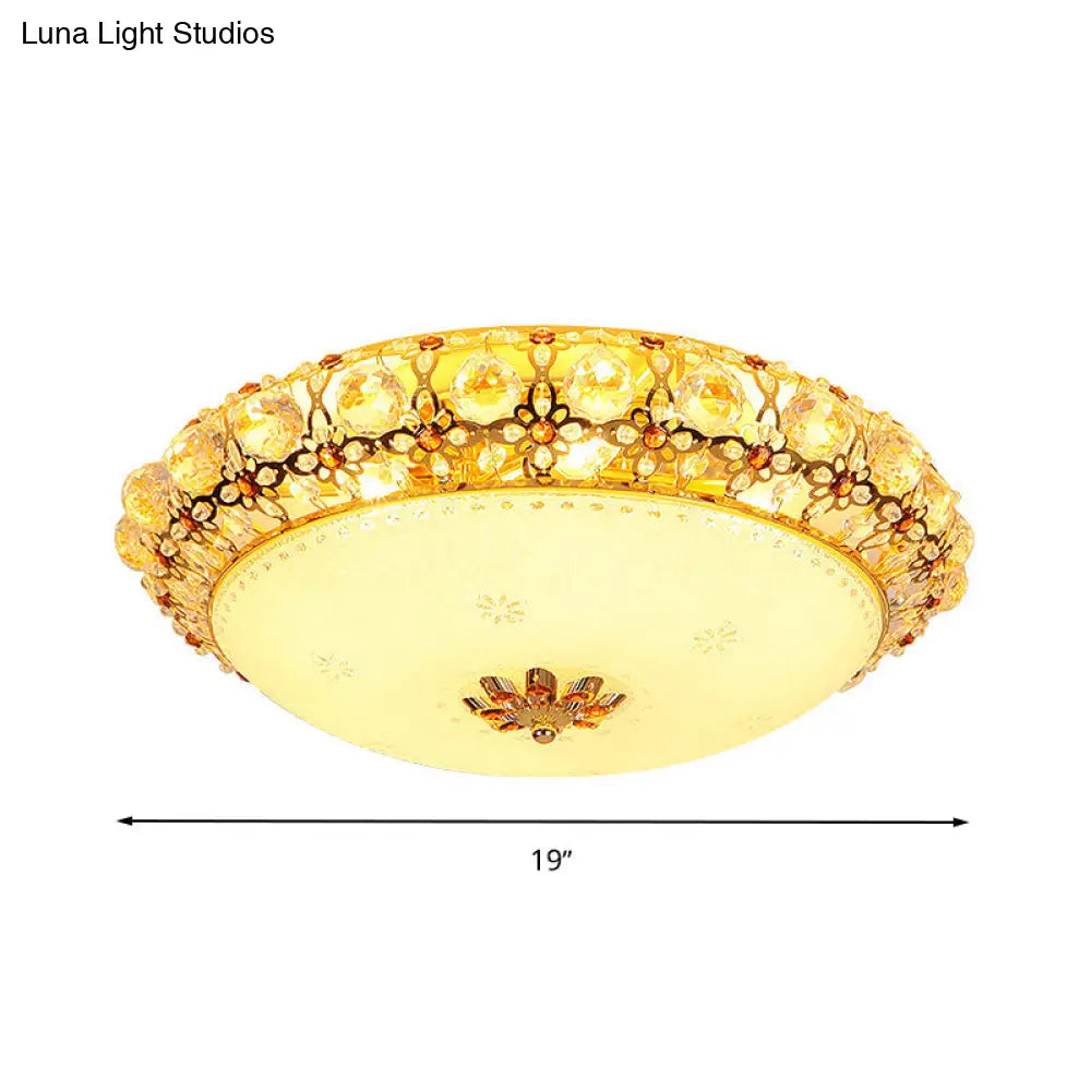 Simple Led Flush Light With Clear K9 Crystal Dome - 15’/19’/23’ Wide White Ceiling Lamp