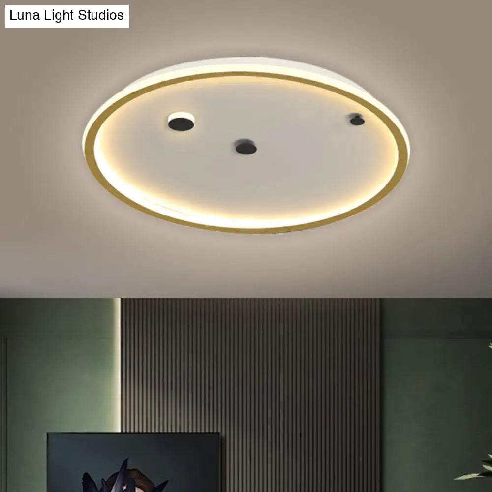 Simple Led Flushmount Black/Gold Round Ceiling Lamp Fixture - 16’/19.5’ Width Acrylic Shade