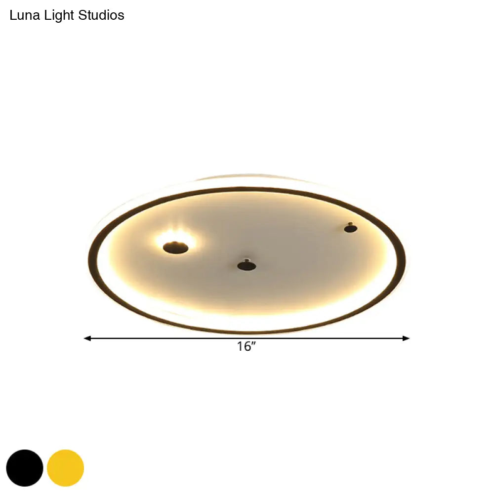Simple Led Flushmount Black/Gold Round Ceiling Lamp Fixture - 16’/19.5’ Width Acrylic Shade
