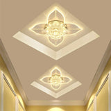 Simple Led Hallway Ceiling Fixture With Clear Crystal Flush Mount & Leaf Edge Design -