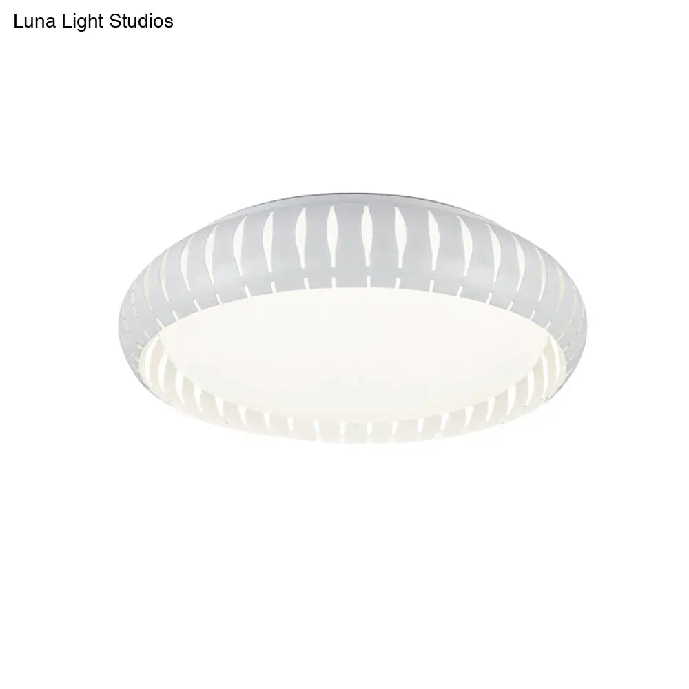 Simple Metal Led Ceiling Flush Mount Light White/Black With Hollow Shade For Living Room