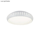 Simple Metal Led Ceiling Flush Mount Light White/Black With Hollow Shade For Living Room