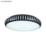 Simple Metal Led Ceiling Flush Mount Light White/Black With Hollow Shade For Living Room