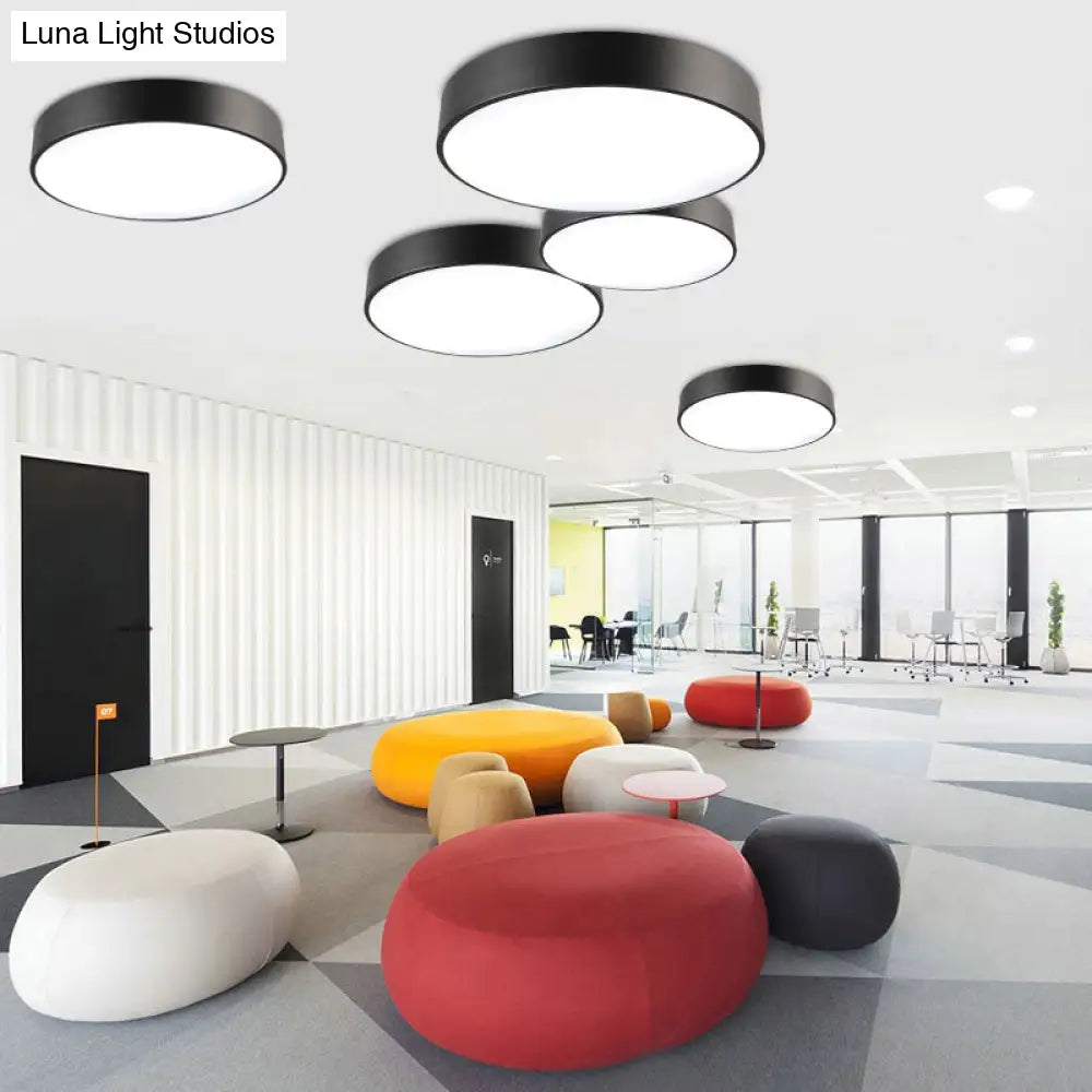 Simple Metal Round Flush Mount Ceiling Light With Led Ideal For Offices – Acrylic Diffuser Included