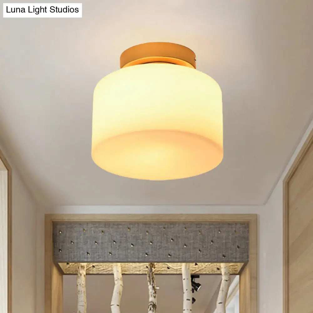 Simple Opal Glass Square/Cylinder Flush Mount Light Ceiling Fixture In White
