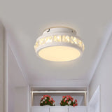 Simple Round Corridor Ceiling Lamp With Beveled Crystal Led Flush Mount Light White