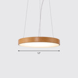 Simple Round Led Pendant Lamp In Metal And Light Wood Chandelier Ideal For Meeting Rooms / 12