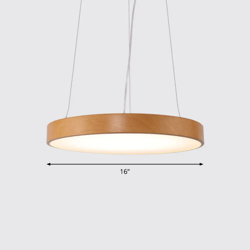Simple Round Led Pendant Lamp In Metal And Light Wood Chandelier Ideal For Meeting Rooms / 16 Third