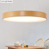 Simple Round Led Pendant Lamp In Metal And Light Wood Chandelier Ideal For Meeting Rooms