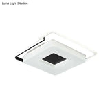 Simple Round/Square Flush Ceiling Light: 16’/19.5’ Wide Acrylic Shaded Black And White Fixture