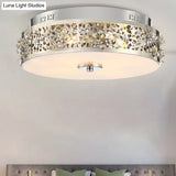Simple Silver Crystal Flushmount With 4 Lights - Ideal For Bedrooms