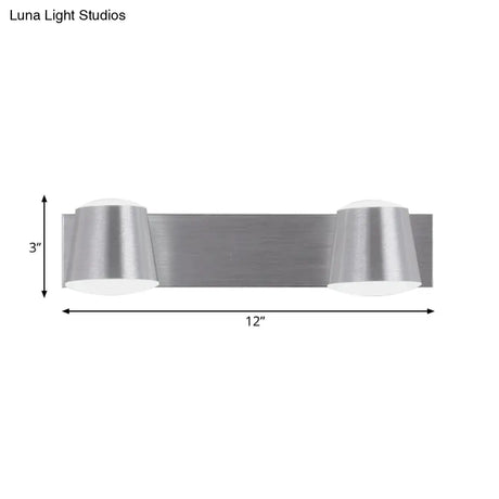 Simple Silver Wall Sconce With Tapered Design And Warm/White Light - 1/2/3 Heads