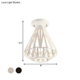 Simple Small Diamond Cage 1-Light Flush Mount Iron Ceiling Light In Black/White