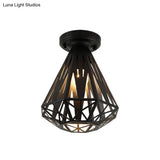 Simple Small Diamond Cage 1-Light Flush Mount Iron Ceiling Light In Black/White