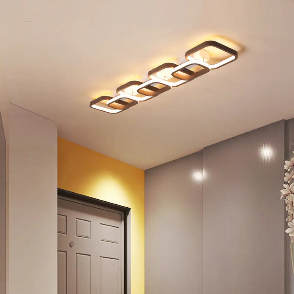 Simple Square Flush Mount Ceiling Lamp - Brown/Warm White 2/3/4 Heads Ideal For Hallways 4 / Brown