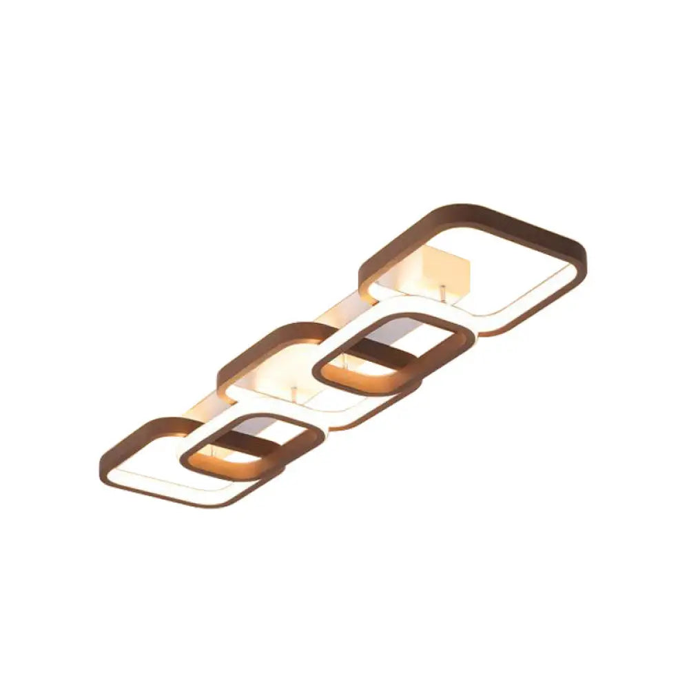 Simple Square Flush Mount Ceiling Lamp - Brown/Warm White 2/3/4 Heads Ideal For Hallways 3 / Brown