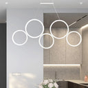 Simple Style Acrylic Multi-Ring Chandelier Lamp With 3/5 Lights - White/Coffee Hanging Light
