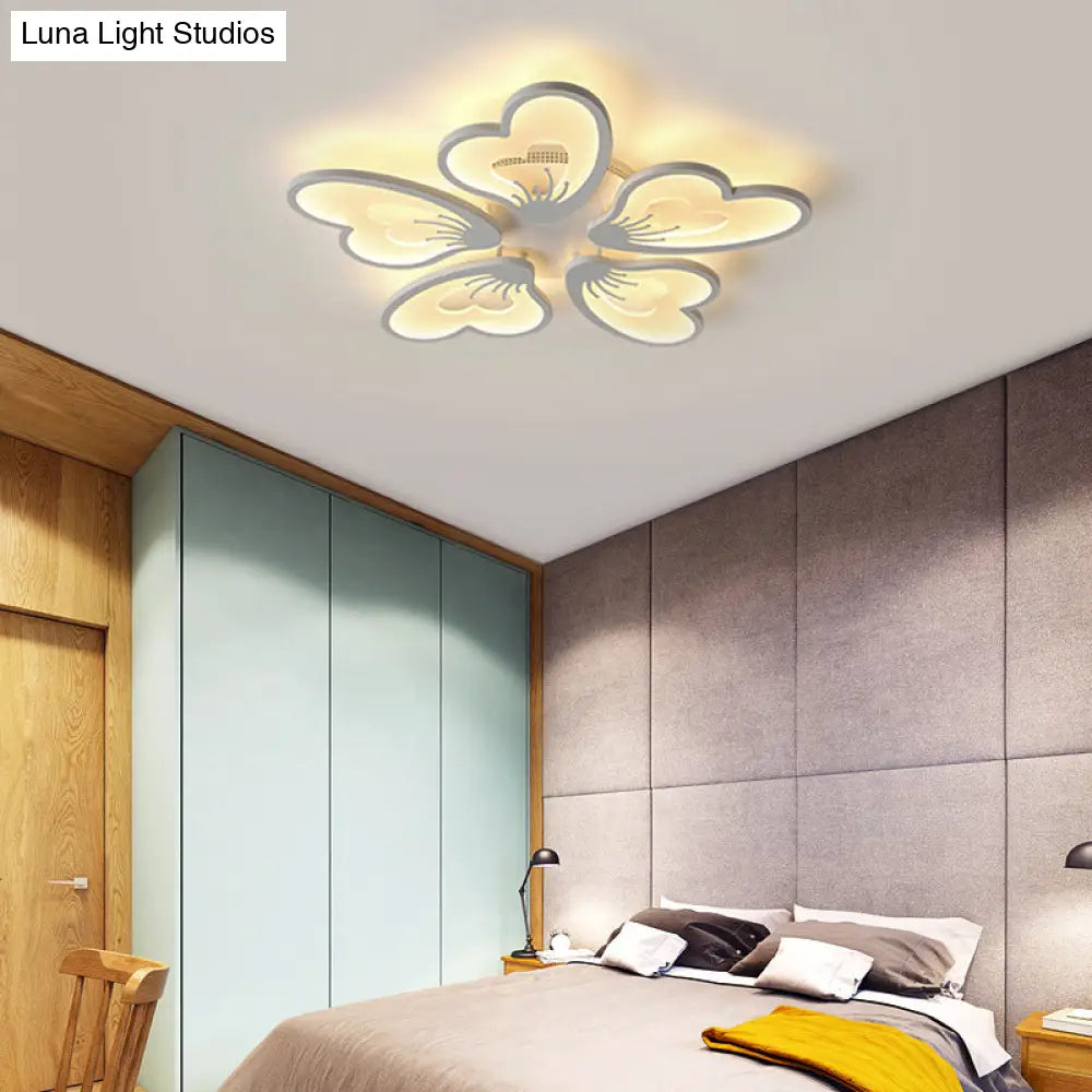 Simple Style Acrylic White Flower Flush Mount Light With Led For Bedroom Ceiling - Warm/White