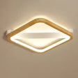 Simple Style Beige Led Ceiling Lamp For Bedroom - Wood Square Flush Light Fixture 13’/17’/21’
