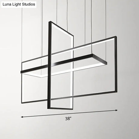 Simple Style Black Metal Rectangle Led Island Light - Warm/White/Natural Options 23.5/31.5/38 Wide