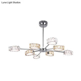 Simple Style Crystal Block Chandelier - 8 Light Triangle Ceiling Lamp In Chrome Warm/White Lighting