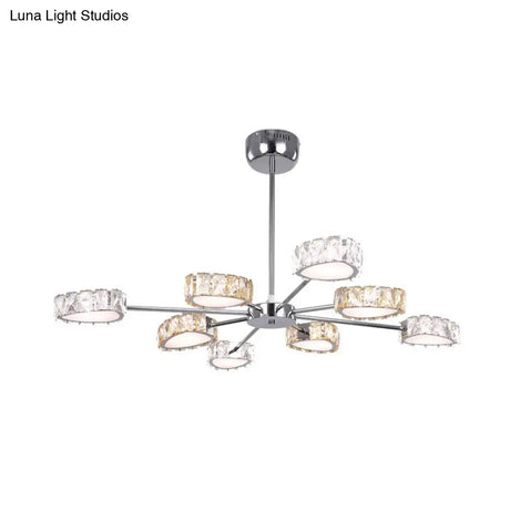 Simple Style Crystal Block Chandelier - 8 Light Triangle Ceiling Lamp In Chrome Warm/White Lighting