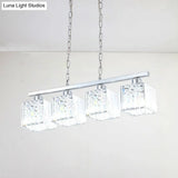 Simple Style Crystal Block Hanging Lamp Kit - 4-Light Chrome Island Fixture
