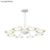 Simple Style Disc Chandelier - 8-Head Metal Hanging Light Fixture In White For Living Room
