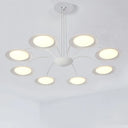 Simple Style Disc Chandelier - 8-Head Metal Hanging Light Fixture In White For Living Room