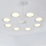 Simple Style Disc Chandelier - 8-Head Metal Hanging Light Fixture In White For Living Room