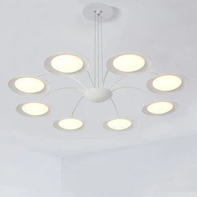 Simple Style Disc Chandelier - 8-Head Metal Hanging Light Fixture In White For Living Room