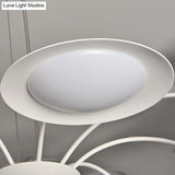 Simple Style Disc Chandelier - 8-Head Metal Hanging Light Fixture In White For Living Room