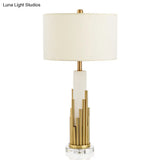 Simple Style Fabric Drum Shade Table Lamp With White Nightstand Light For Living Room - 1 Bulb