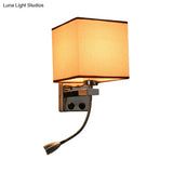 Simple Style Fabric Wall Sconce Light - Beige/Coffee Bedroom Mount