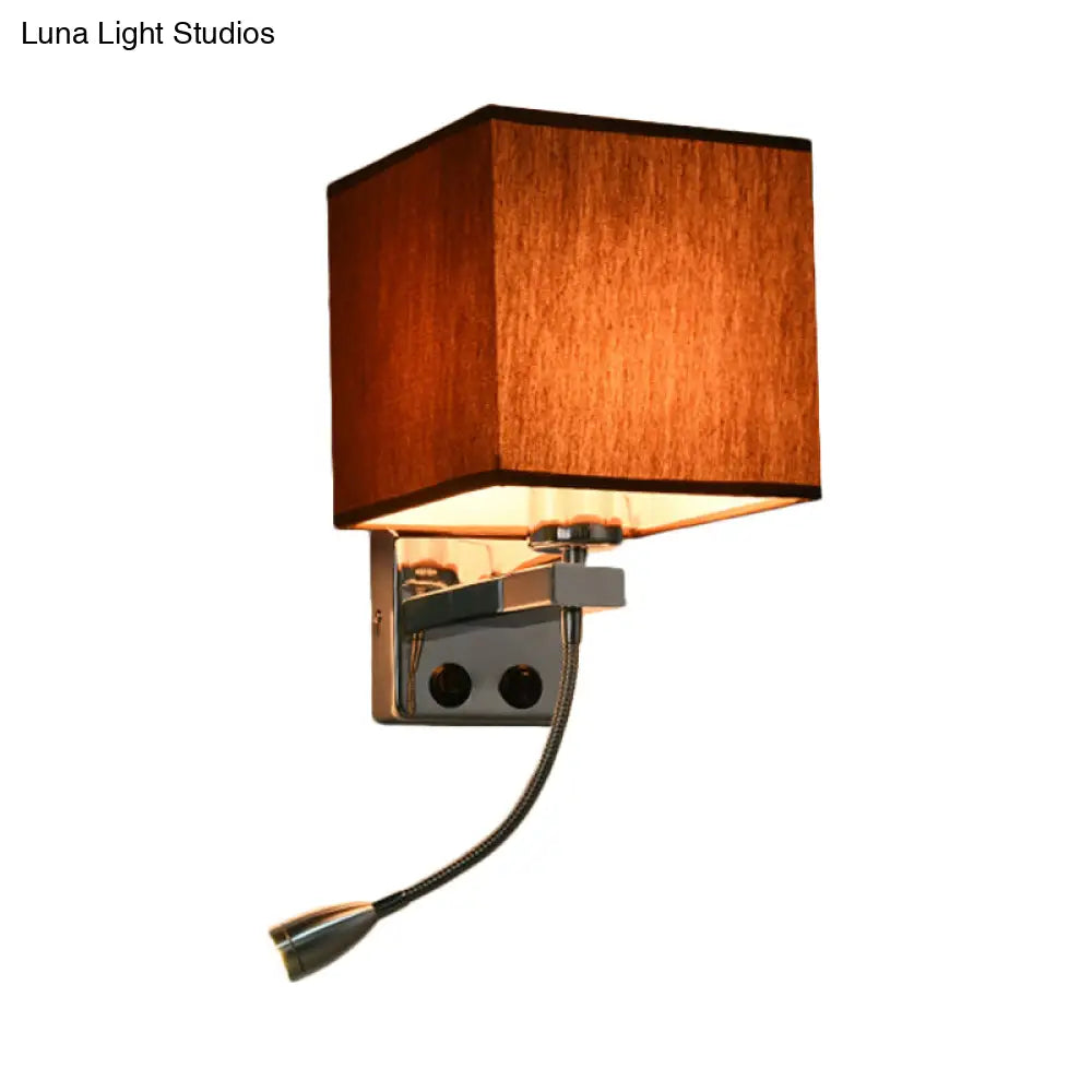Simple Style Fabric Wall Sconce Light - Beige/Coffee Bedroom Mount